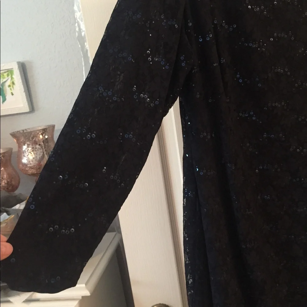 Chaps Navy Gathered Lace & Sequin Sheath Dress 22W - Picture 2 of 8